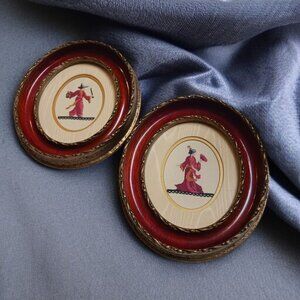 Vintage Petit Point Portrait Set – Circa 1880–1920 – Gesso Oval Frames